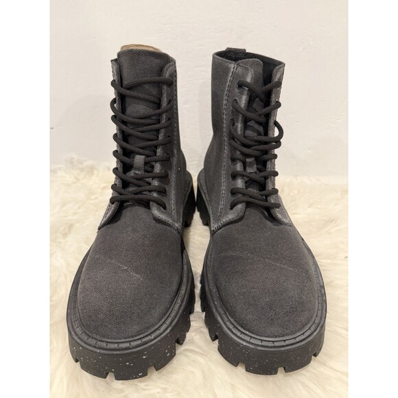 Zara Men Lace-Up Black Canvas Chunky Lug Style Boots Distressed US 7 EUR 40 NWT main image 6